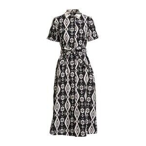 Siste’s Women’s Medium Geo Abstract Black Cotton Button Up Midi Dress NEW Italy